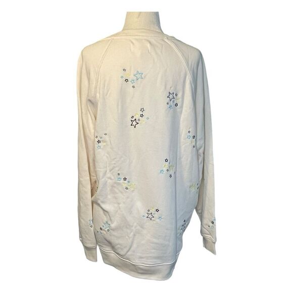 Lou & Grey Embroidered Stars Sweatshirt Cream French Terry Oversized Long Sleeve - Picture 4 of 8